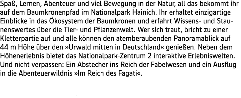 Spa , Lernen, Abenteuer und viel Bewegung in der Natur, all das bekommt ihr auf dem Baumkronenpfad im Nationalpark Ha...
